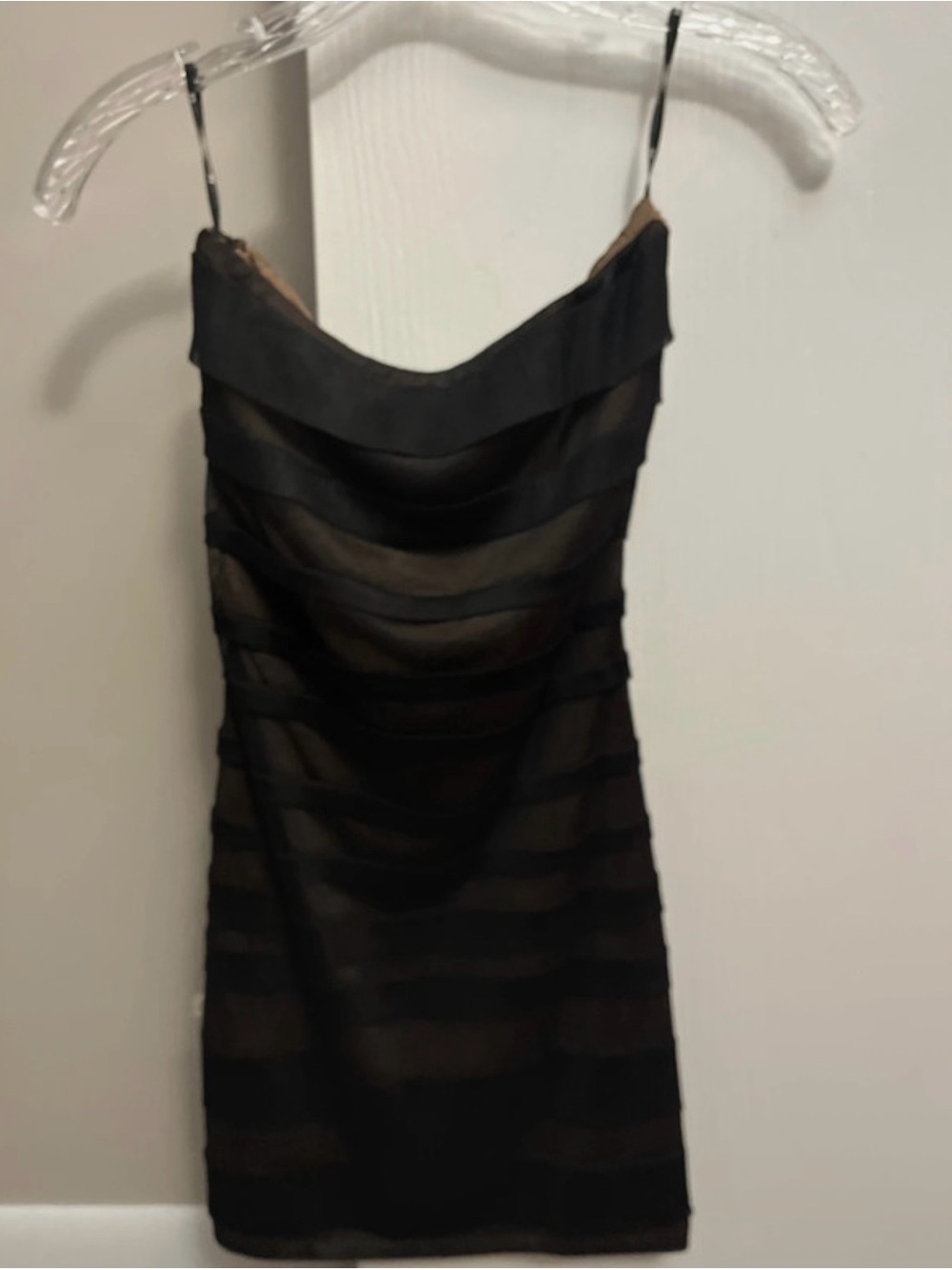 Forever 21 Black Sheer-Striped Spaghetti Strap Mini Dress